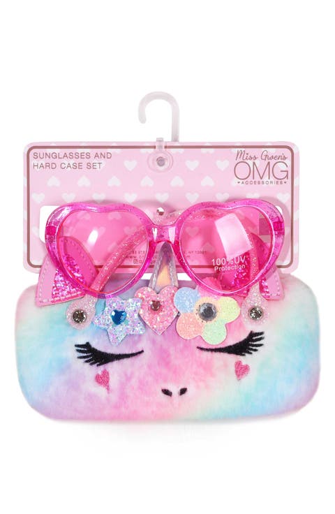 Kids' Gwen Star Heart Sunglasses & Faux Fur Unicorn Handle Case Set (Big Kid)