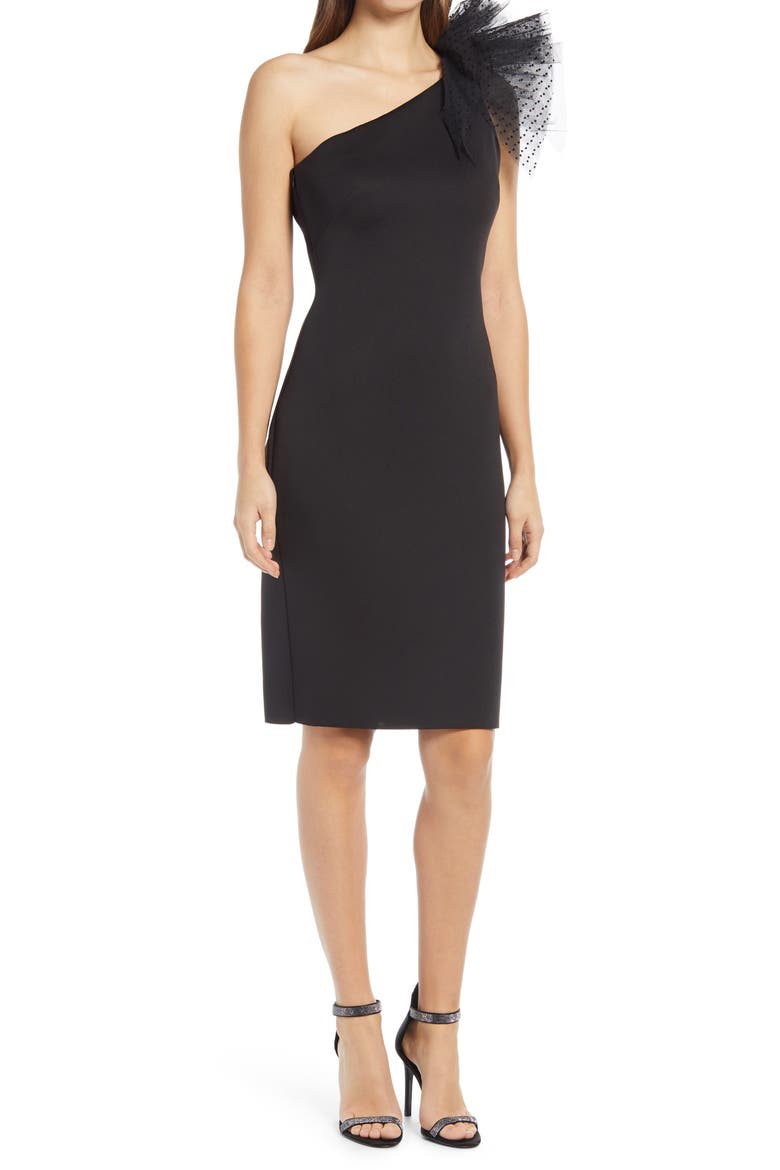 One-Shoulder Scuba Dress, Main, color, BLACK