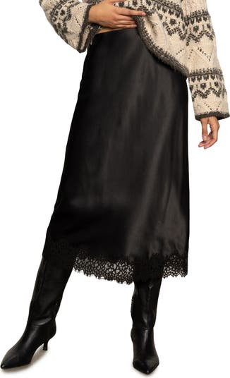 Sanctuary Lace Hem Satin Slip Skirt | Nordstrom