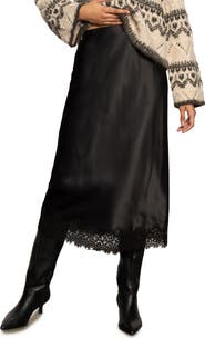 Sanctuary Lace Hem Satin Slip Skirt