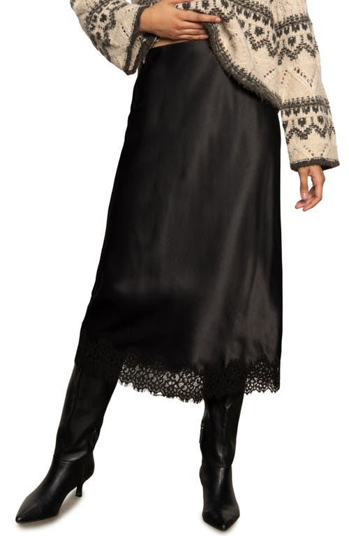 Sanctuary Lace Hem Satin Slip Skirt In Black