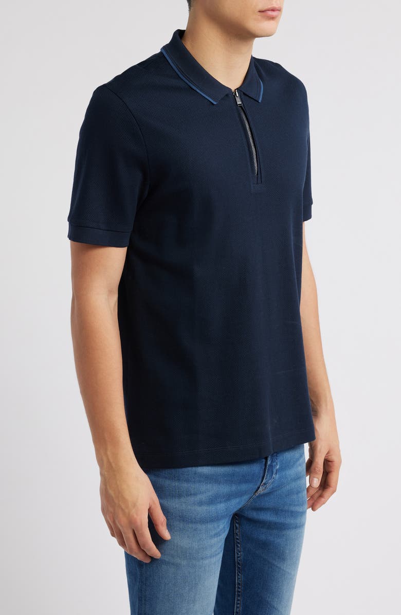 BOSS Paras Quarter Zip Cotton Polo, Alternate, color, Dark Blue