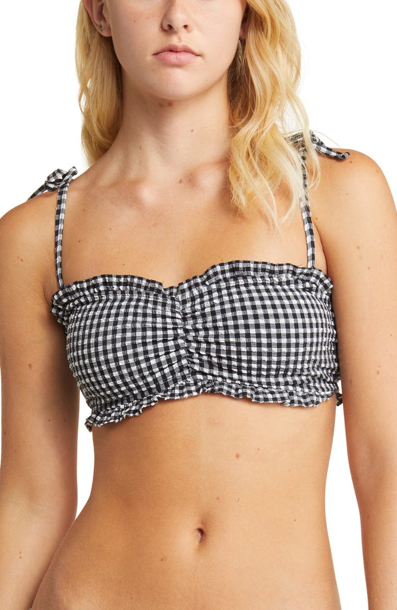 Topshop Gingham Ruffle Seersucker Bikini Top, Main, color, 