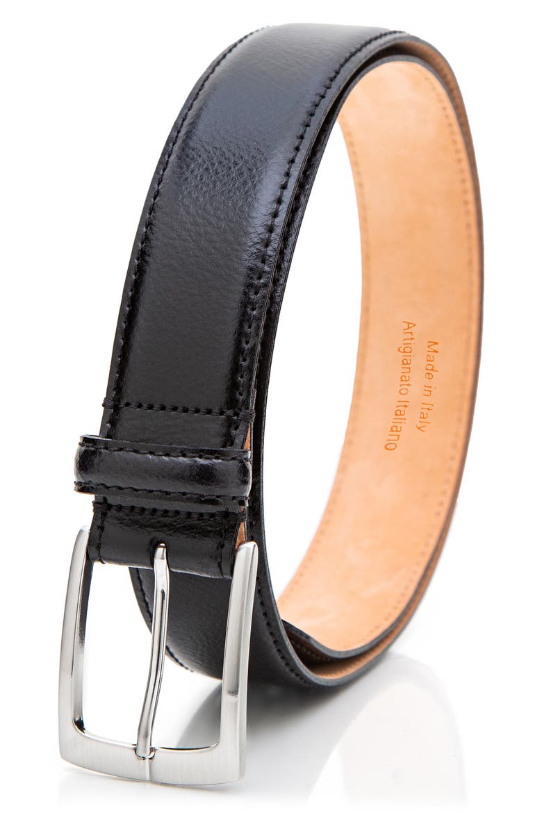 Pebble Leather Belt, Main, color, BLACK