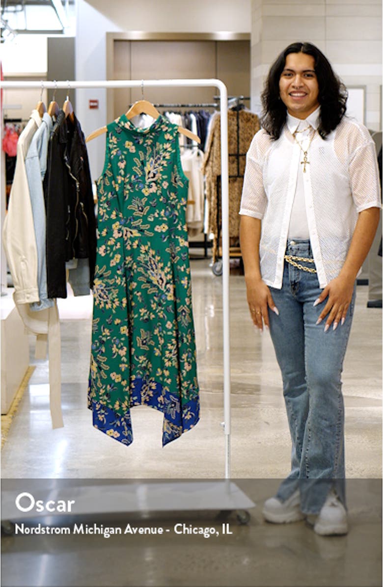 Printed Handkerchief Hem Midi Dress, sales video thumbnail