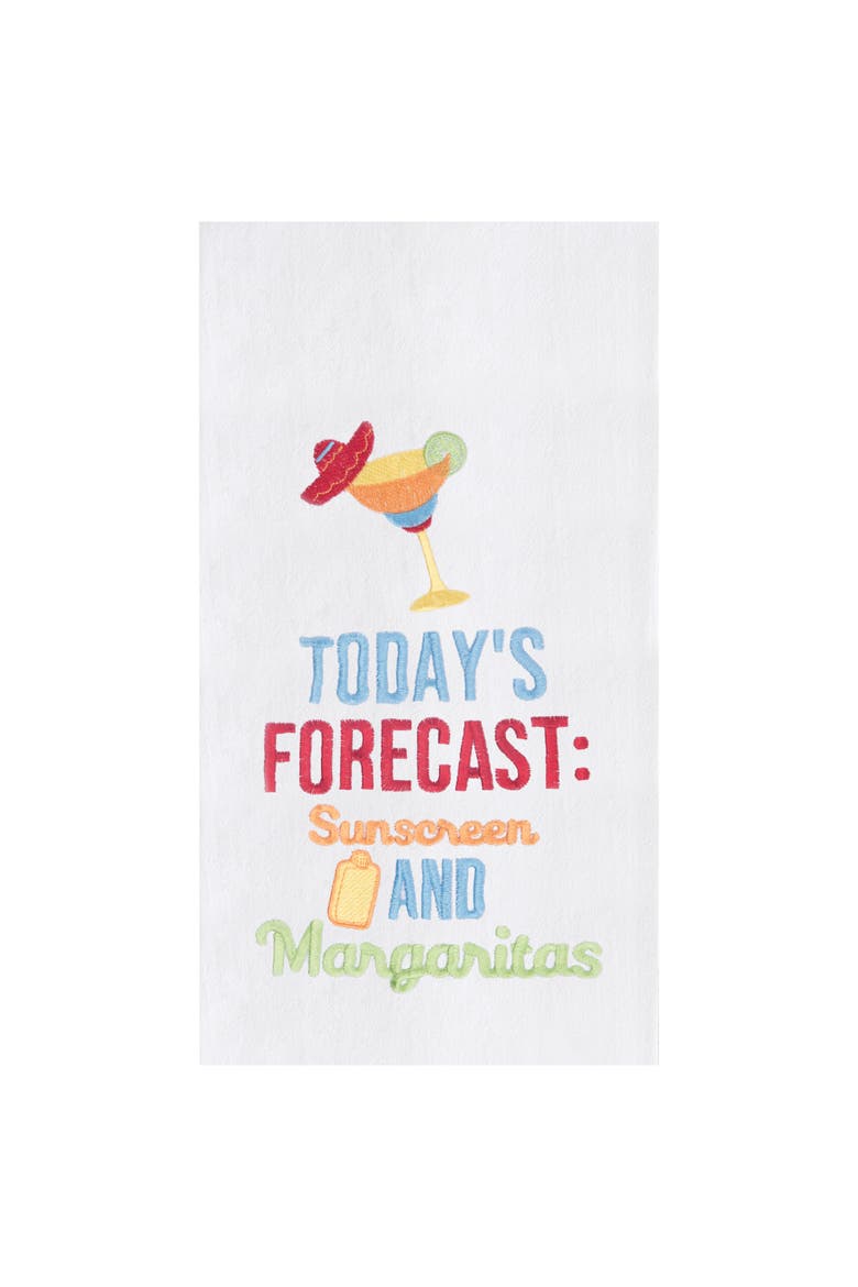 Todays Forecast Embroidered Cotton Flour Sack Kitchen Towel, Main, color, White