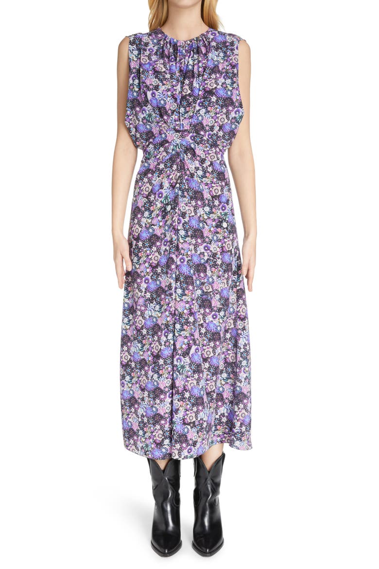 Samantha Floral Sleeveless Stretch Silk Dress, Main, color, ULTRA VIOLET