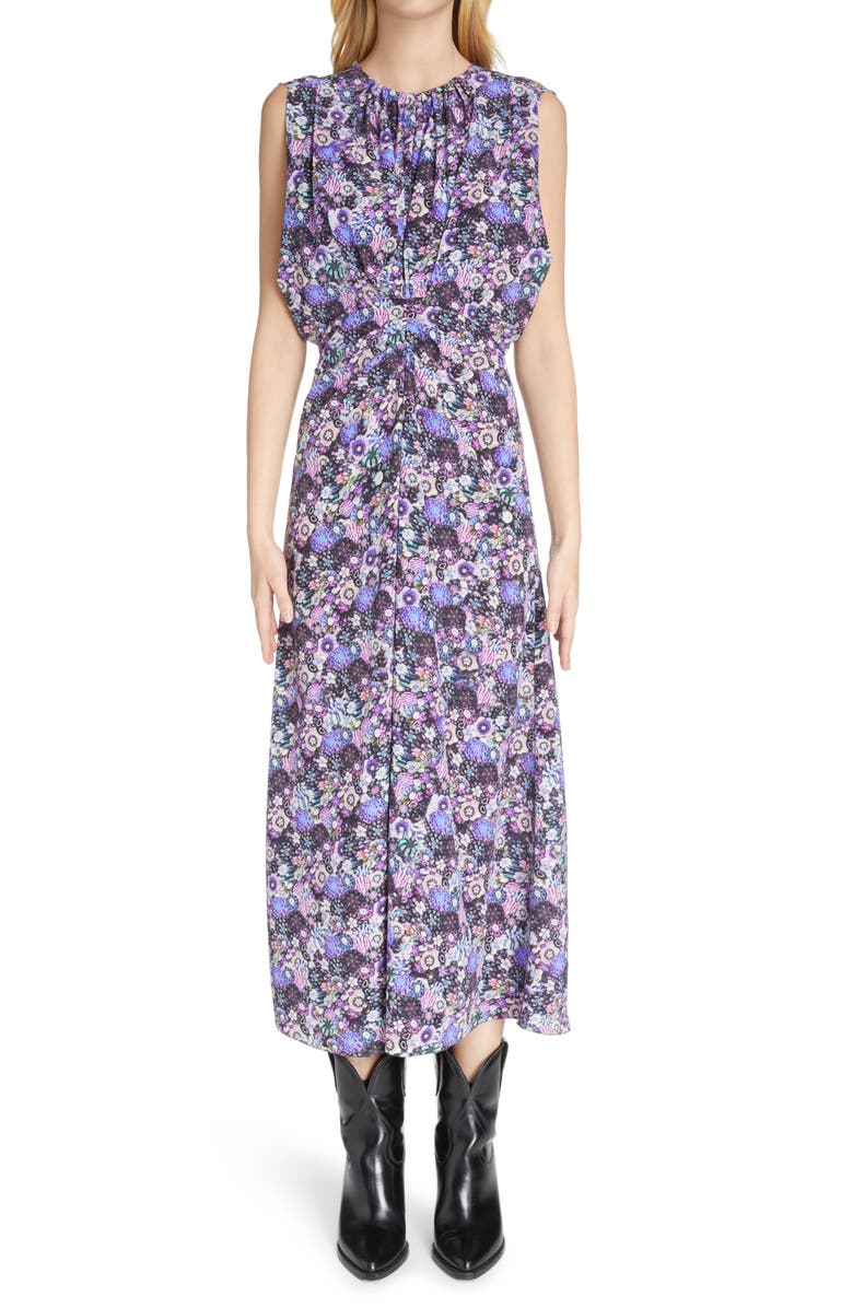 Isabel Marant Samantha Floral Sleeveless Stretch Silk Dress, Main, color, 