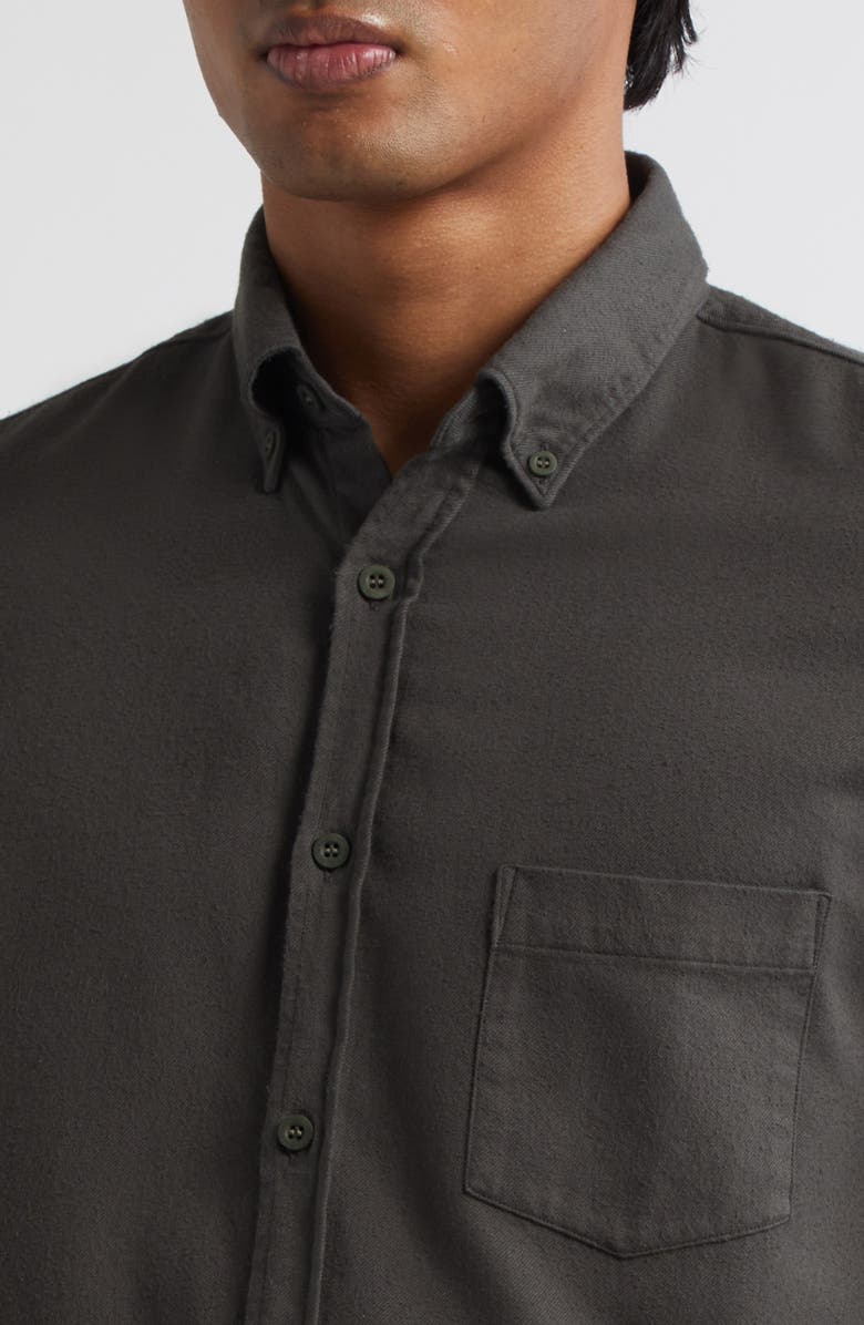 Sunspel Brushed Cotton Flannel Button-Down Shirt, Alternate, color, Dark Green