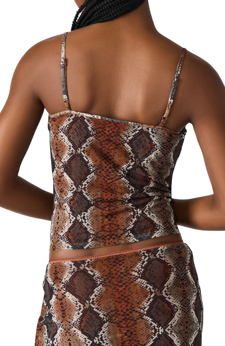 Steve Madden Caily Snakeskin Print Mesh Camisole, Alternate, color, Bronze