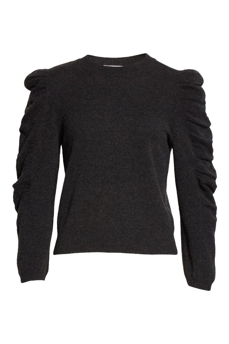Ruched Sleeve Cashmere Sweater, Alternate, color, CHARCOAL HEATHER