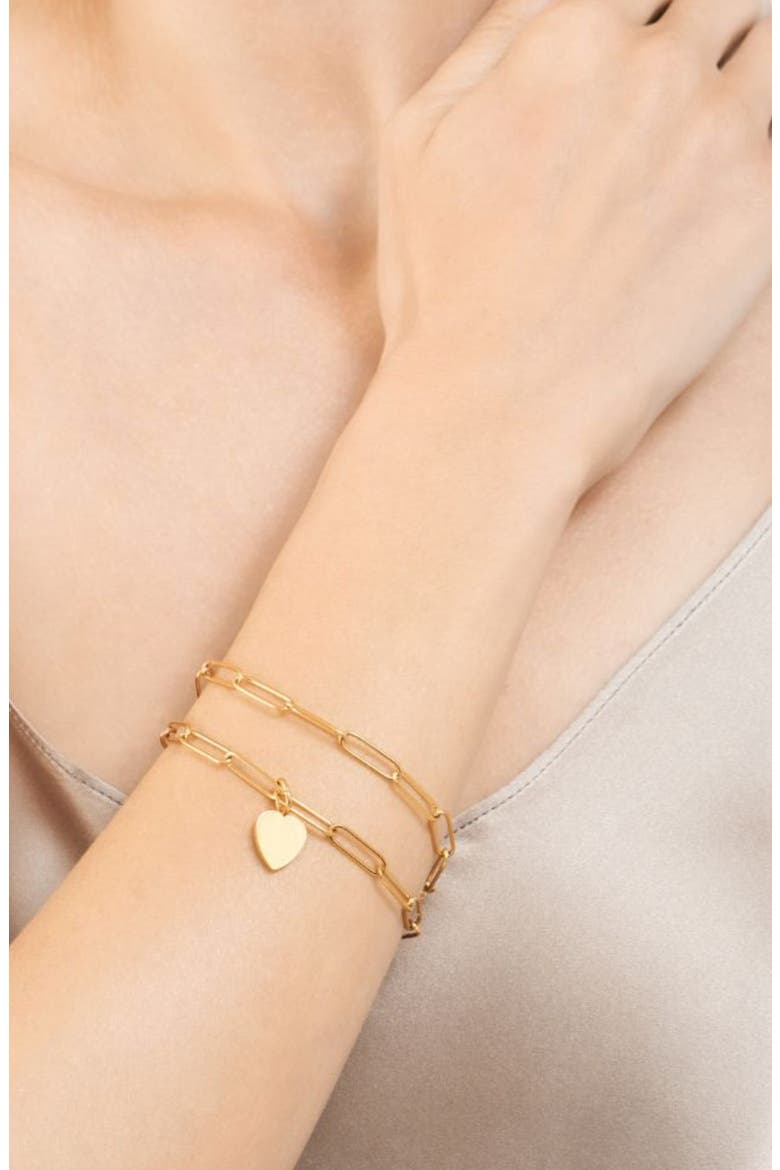 Heart Charm Paper Clip Chain Bracelet & Necklace Set, Alternate, color, GOLD