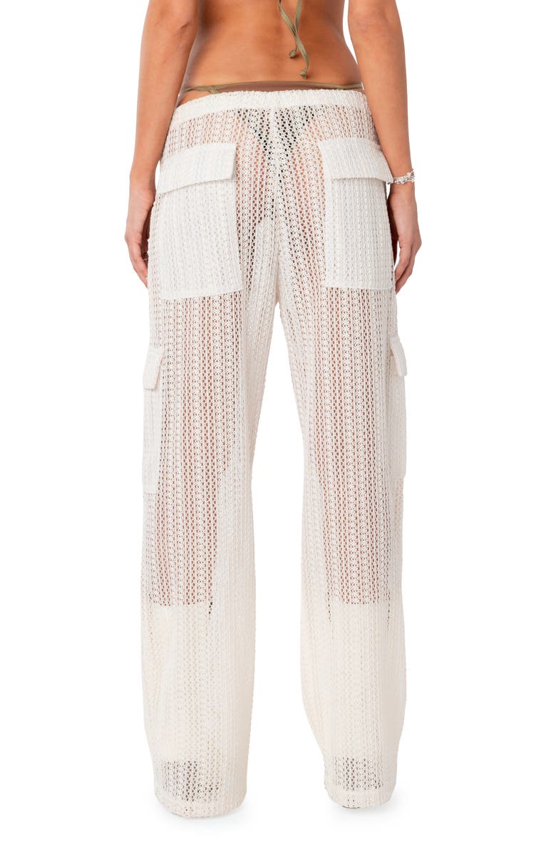 EDIKTED Ines Sheer Lace Cover-Up Cargo Pants, Alternate, color, Cream