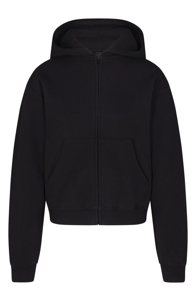 SKIMS Cotton Fleece Blend Classic Zip-Up Hoodie, Alternate, color, Onyx