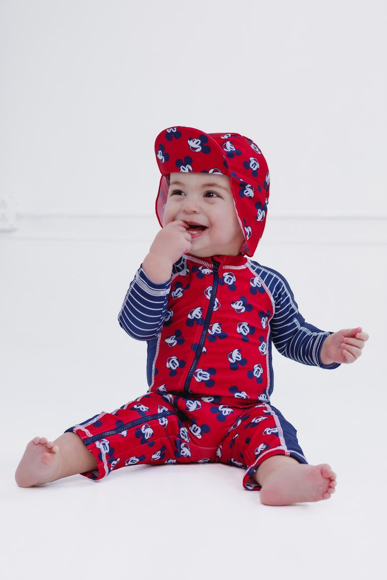 Mickey Mouse 2-Piece Swimwear Sunsuit and Hat Set, Alternate, color, Mickey Red Navy