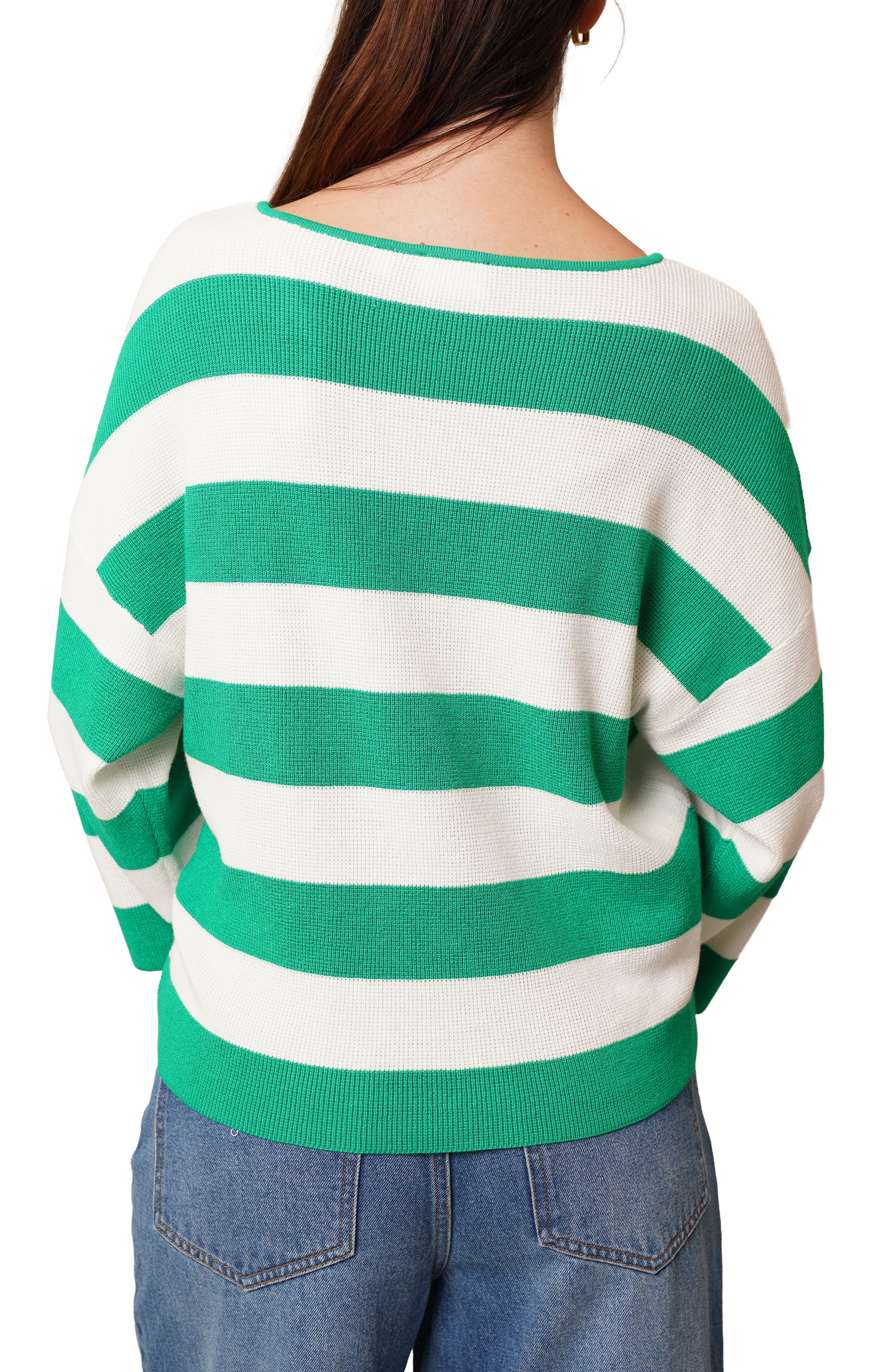 Stripe V-Neck Waffle Knit Sweater - image 2