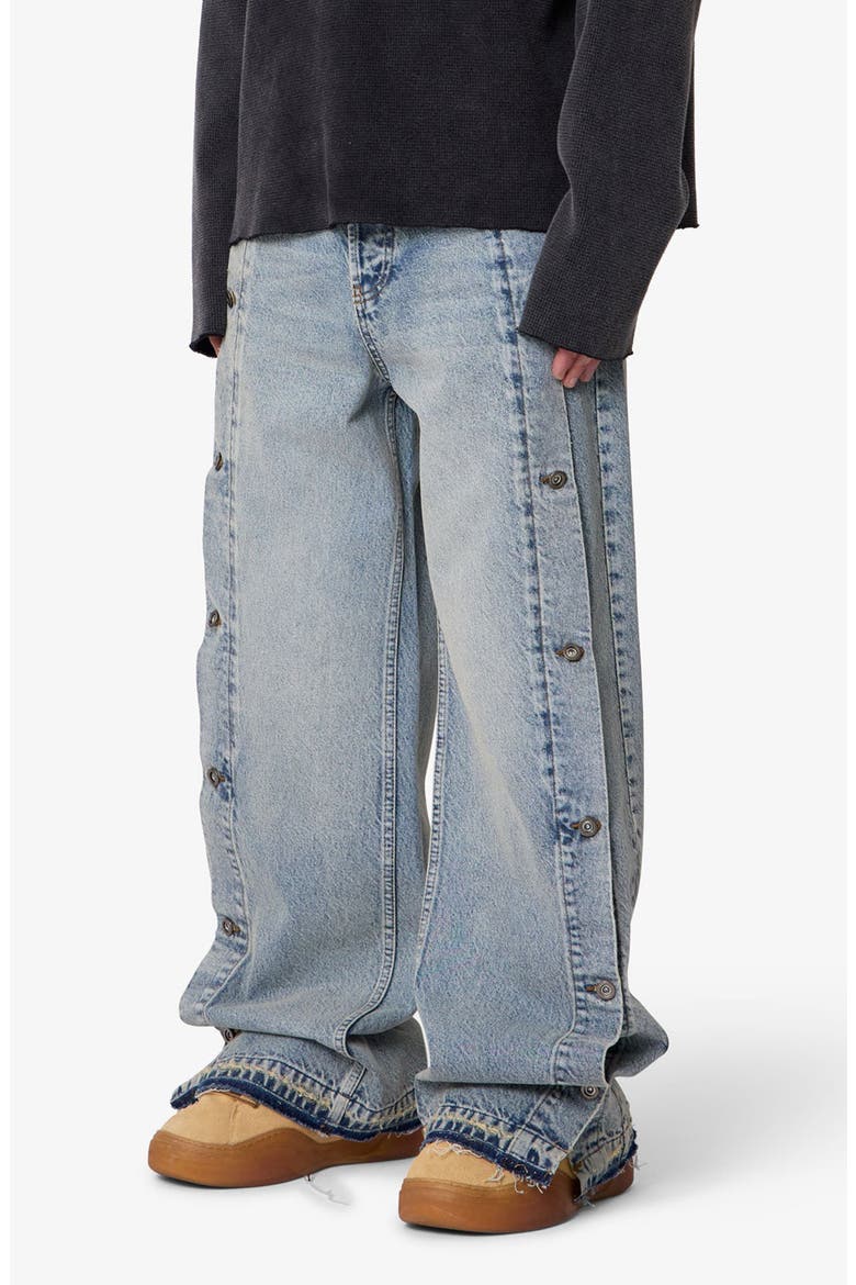Offset Button Baggy Jeans, Alternate, color, MEDIUM BLUE