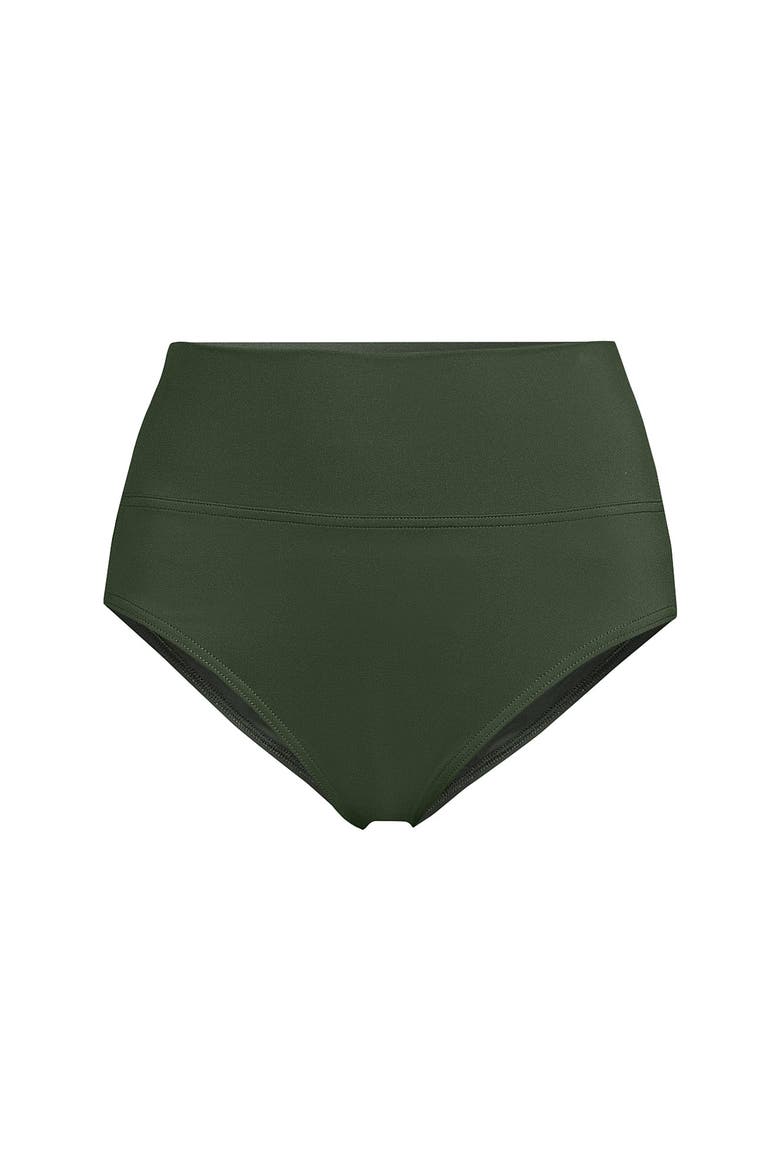 Chlorine Resistant Pinchless High Waisted Bikini Bottoms, Alternate, color, Rich Olive Green
