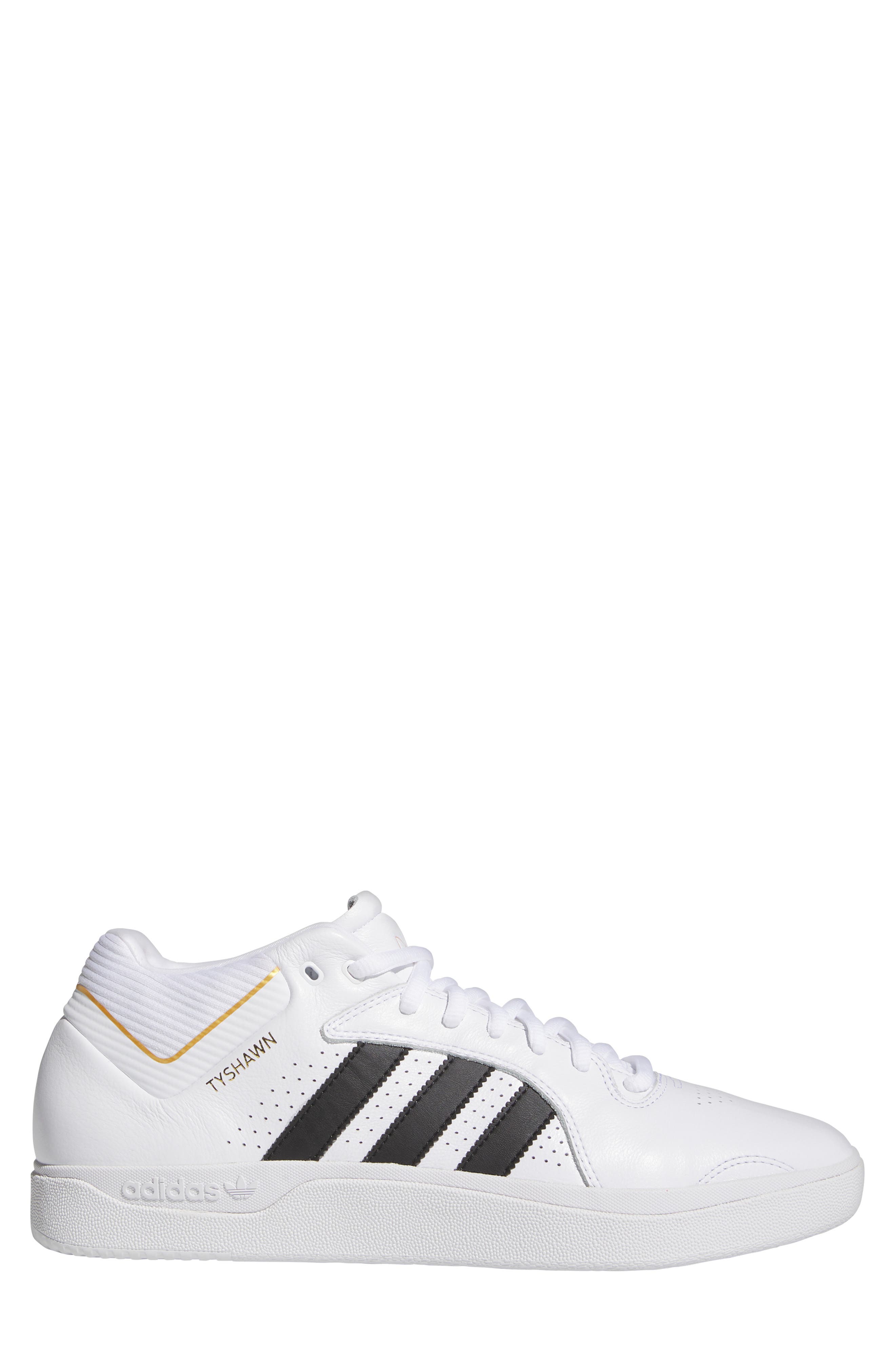 adidas Tyshawn Skateboarding Sneaker, Alternate, color, White/ Black/ Gold