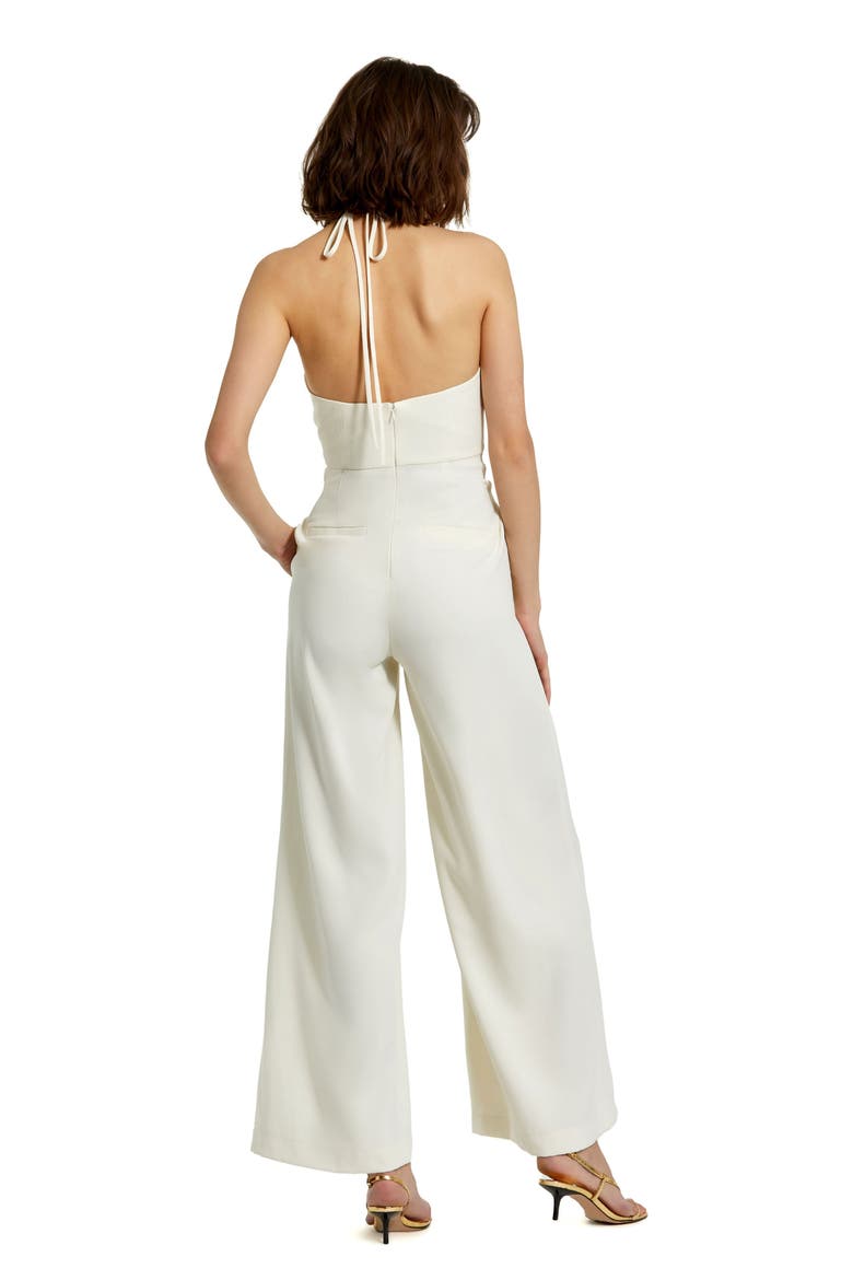 Crepe Halter Neck Flower Detail Jumpsuit, Alternate, color, Ivory