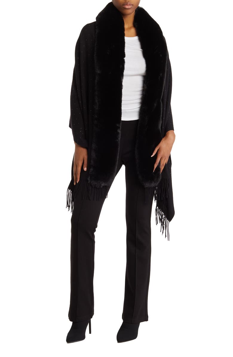La Fiorentina Embellished Faux Fur Trim Wrap, Main, color, 