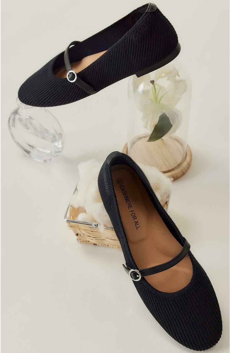 GOBI Mongolian Cashmere Mercerized Wool Cashmere Knitted Ballet Flats, Alternate, color, Black