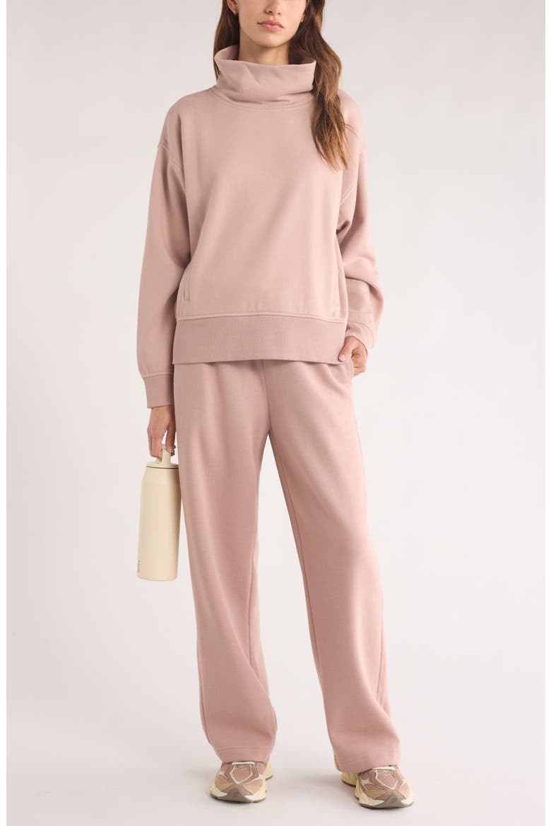 Ultracozy Fleece Funnel Neck Top, Alternate, color, PINK FAWN