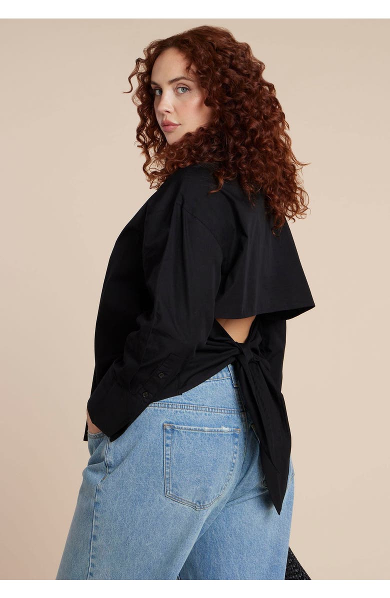 ELOQUII Tie Back Button Up Top, Main, color, Black Onyx