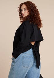 ELOQUII Tie Back Button Up Top