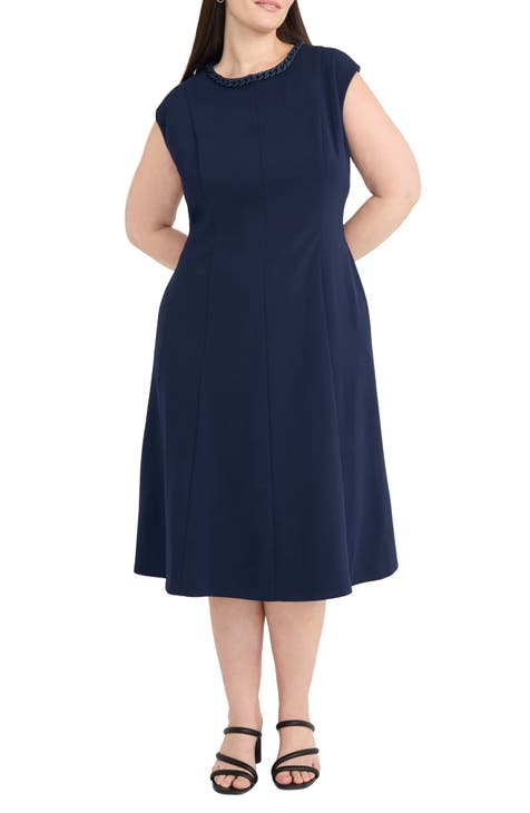 Women's Plus Trendy Contrast Fit & Flare Dress