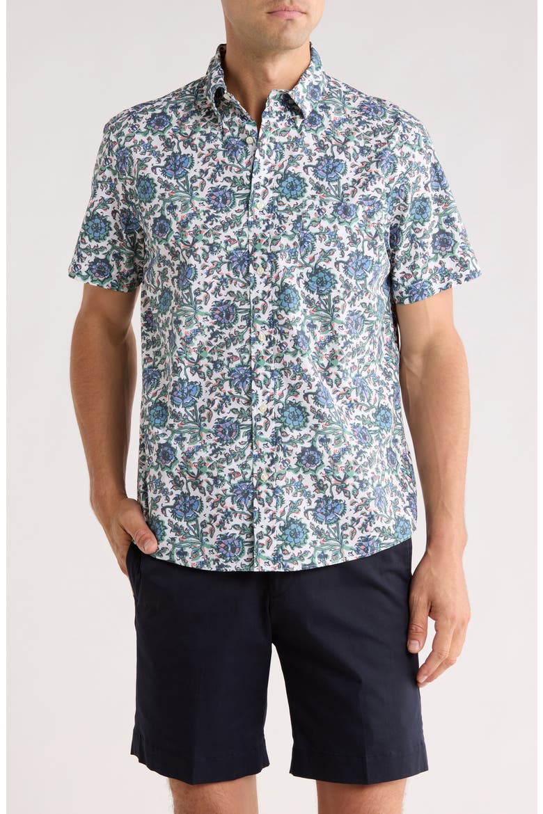 Sport Fit Floral Short Sleeve Button-Down Shirt, Main, color, CREAM MULTI