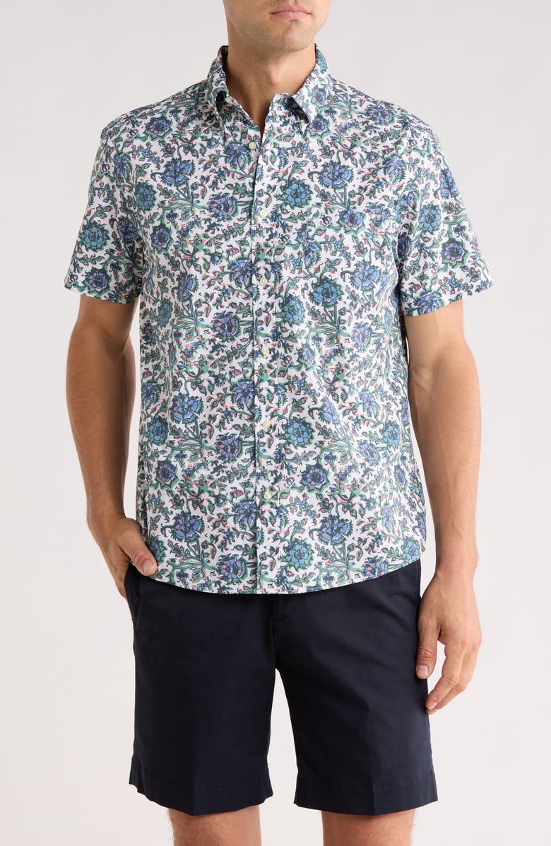 Brooks Brothers Sport Fit Floral Short Sleeve Button-Down Shirt, Main, color, Cream Multi