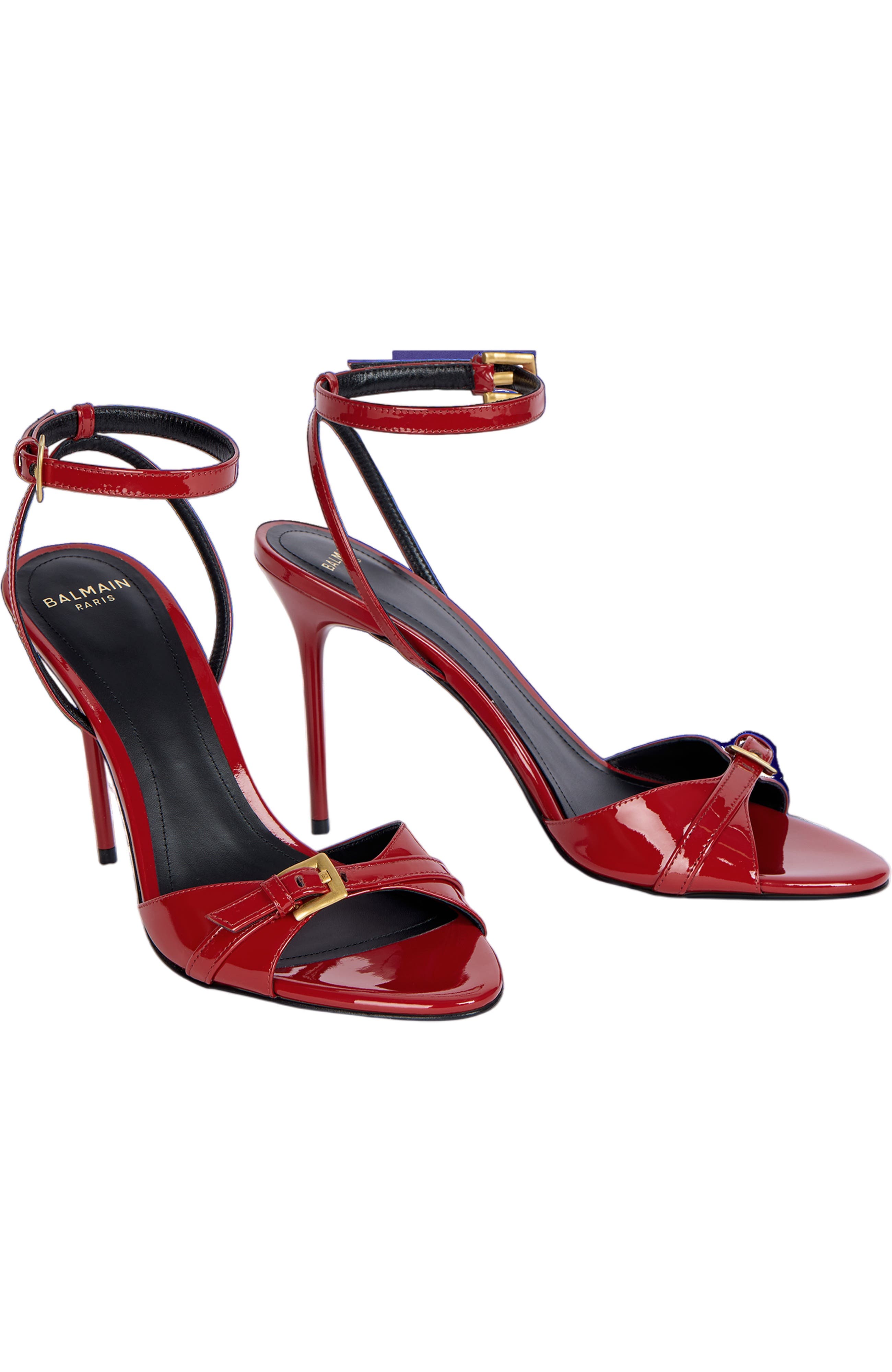Balmain Anthem sandals in smooth calfskin leather, Main, color, Red