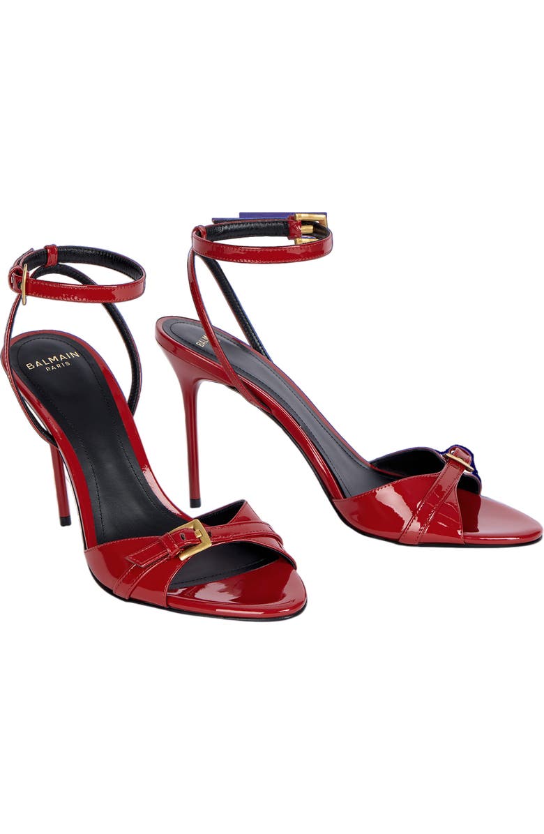 Balmain Anthem sandals in smooth calfskin leather, Main, color, Red