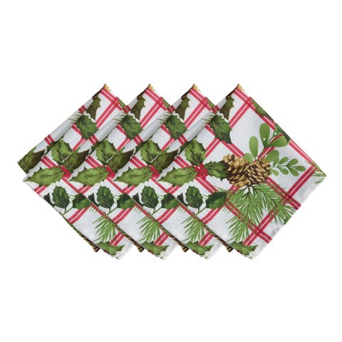 Pinecone Plaid Holiday Fabric Napkins Set Of 4