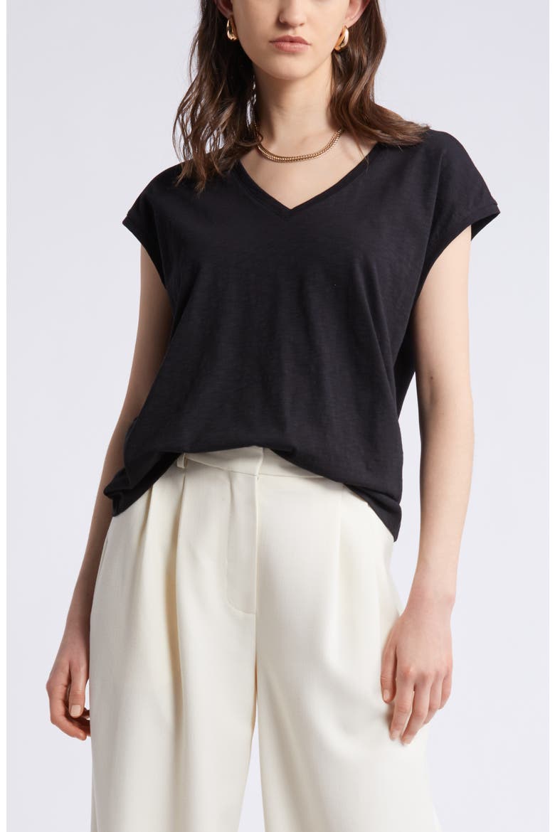 Sleeveless V-Neck Cotton T-Shirt, Main, color, BLACK