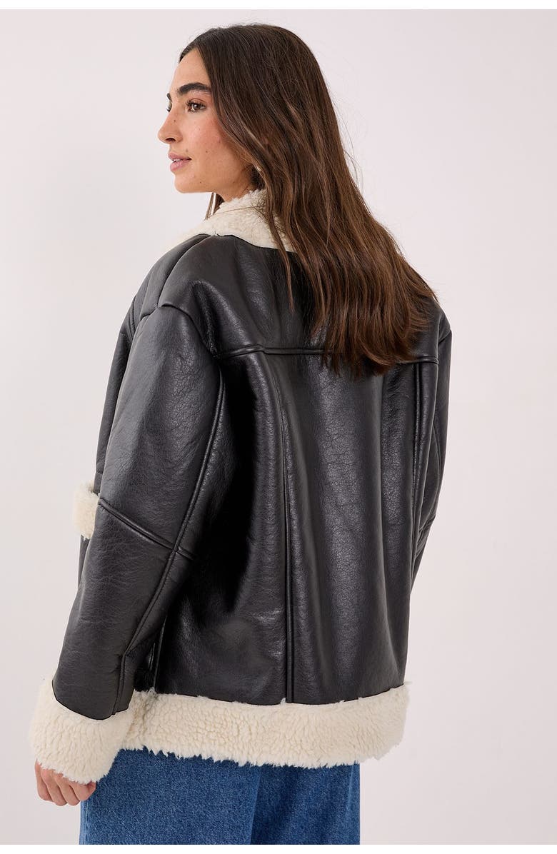 NASTY GAL Borg Bonded 80s Aviator Jacket, Alternate, color, Black