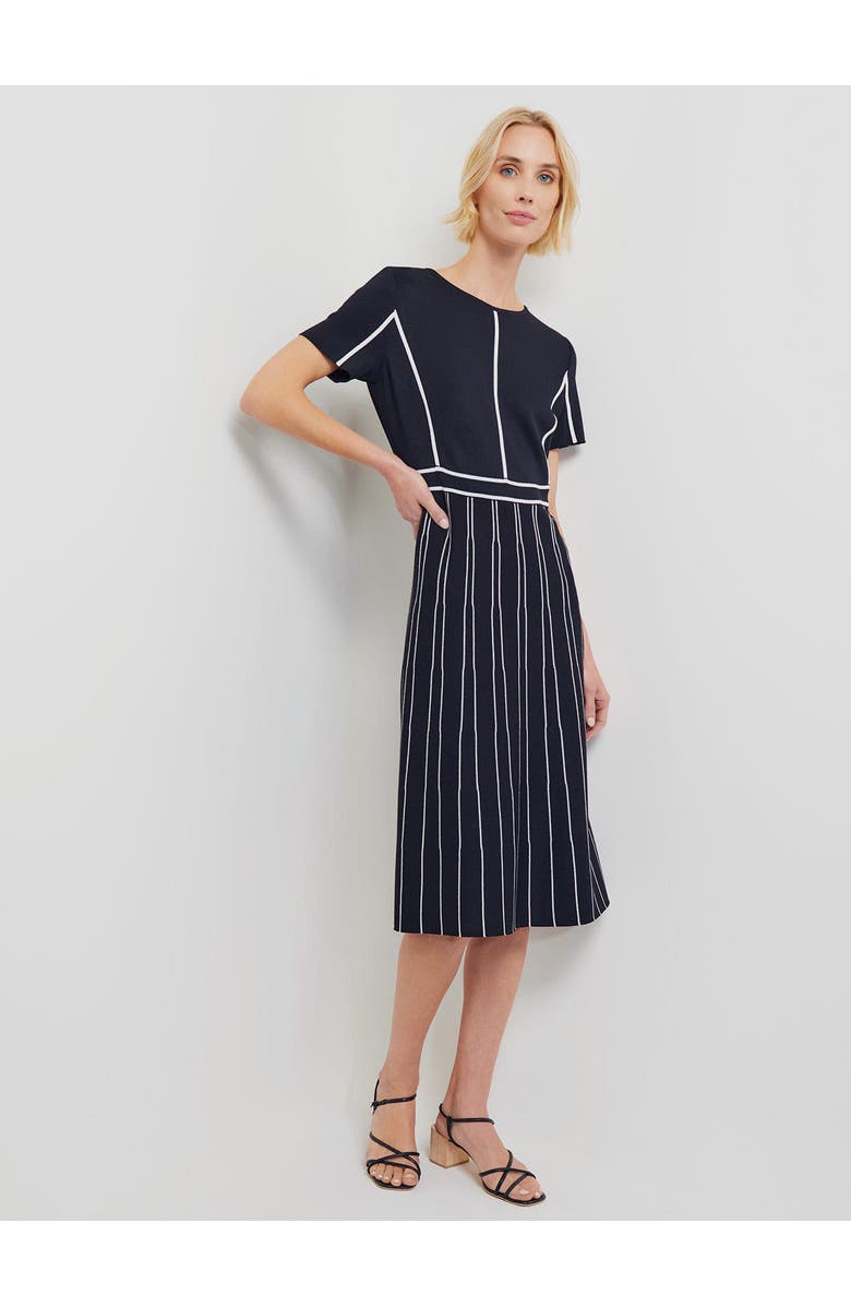 Misook Contrast Stripe A-Line Soft Knit Dress, Alternate, color, Black/White
