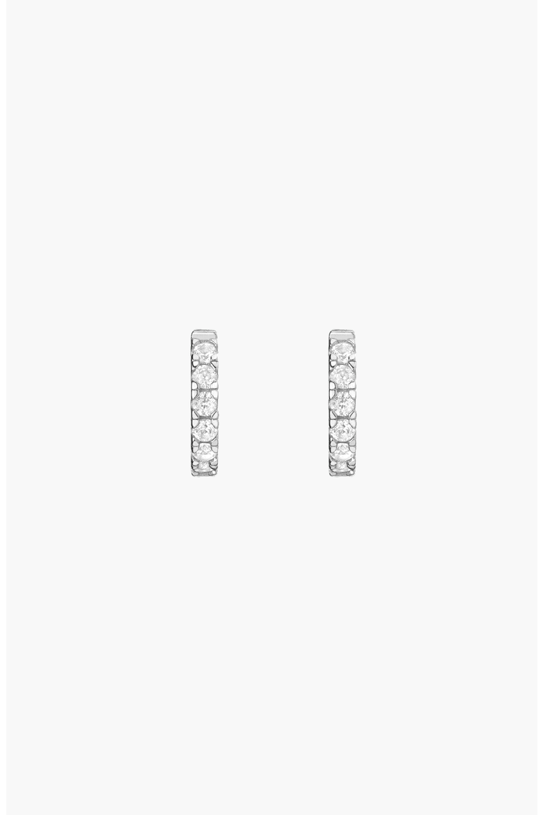 White Sapphire Huggie Earrings, Alternate, color, White Gold Vermeil
