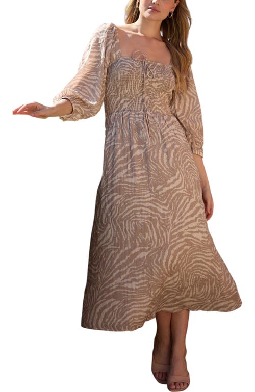 Lily And Lionel Lauren Shirred Bodice Banana Print Maxi Dress In Brown