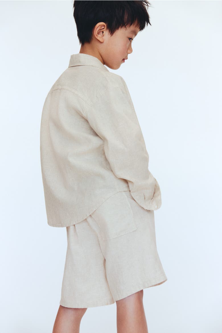 Linen-blend Drawstring Shorts, Alternate, color, Light beige