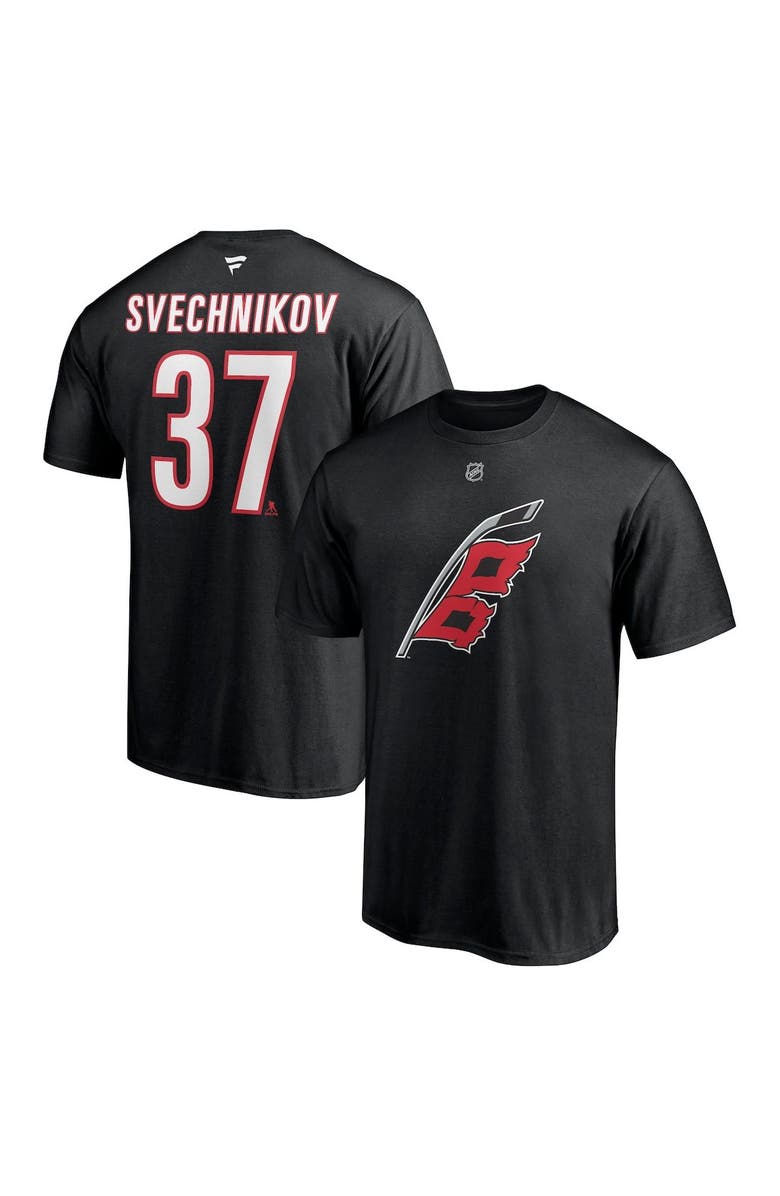 FANATICS Men's Fanatics Branded Andrei Svechnikov Black Carolina Hurricanes Alternate Authentic Stack Name & Number T-Shirt, Main, color, 