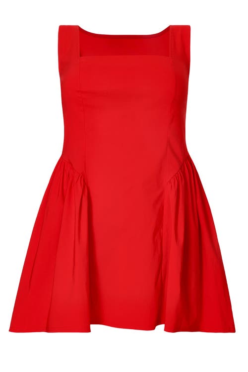 Quiz Plus Size Square Neck Drop Waist Mini Dress In Red