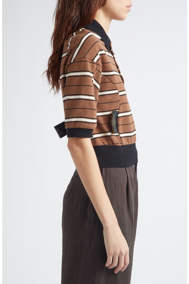 Stripe Crop Cotton Piqué Polo, Alternate, color, BROWN BORDER