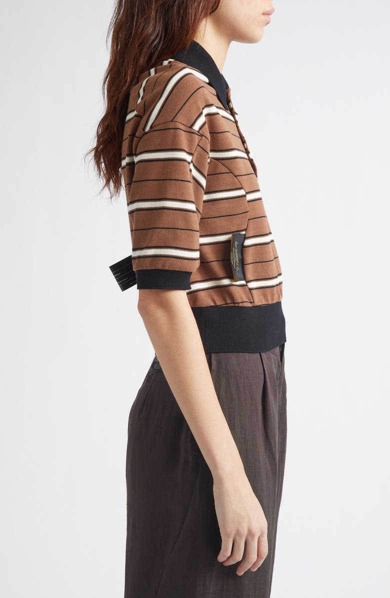 Undercover Stripe Crop Cotton Piqué Polo, Alternate, color, Brown Border