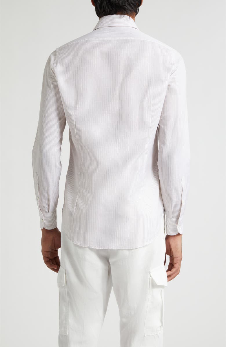 Eleventy Dandy Collar Stripe Cotton & Linen Button-Up Shirt, Alternate, color, Sand