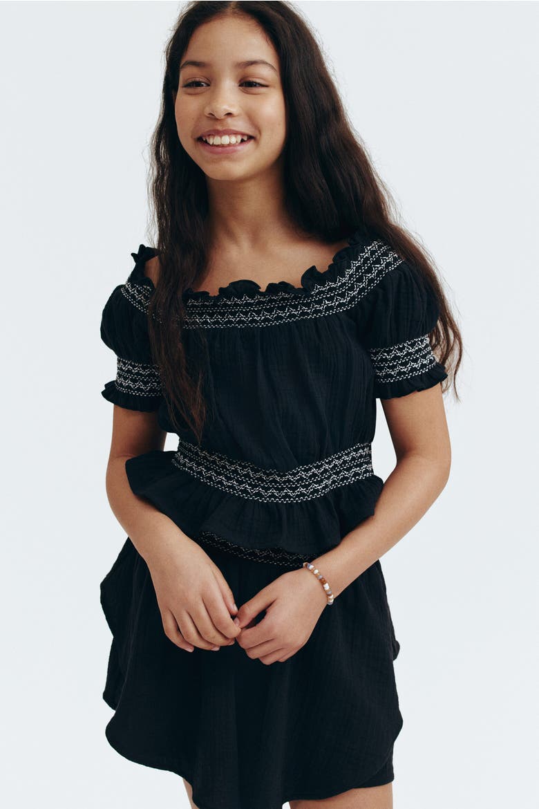 Smock-detail Muslin Top, Alternate, color, Black
