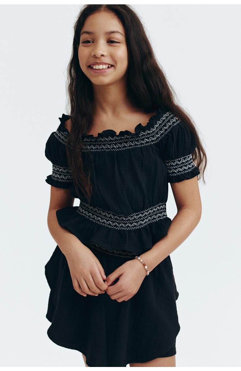 H&M Smock-detail Muslin Top, Alternate, color, Black