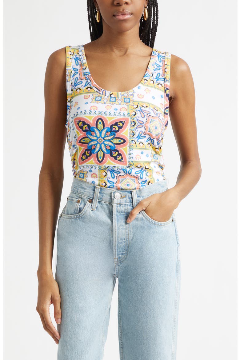 Indie Tile Print Sleeveless Top, Main, color, WHITE PIAZZA