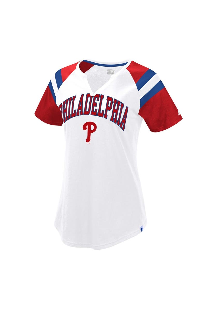 STARTER Women's Starter White/Red Philadelphia Phillies Game On Notch Neck Raglan T-Shirt, Main, color, 
